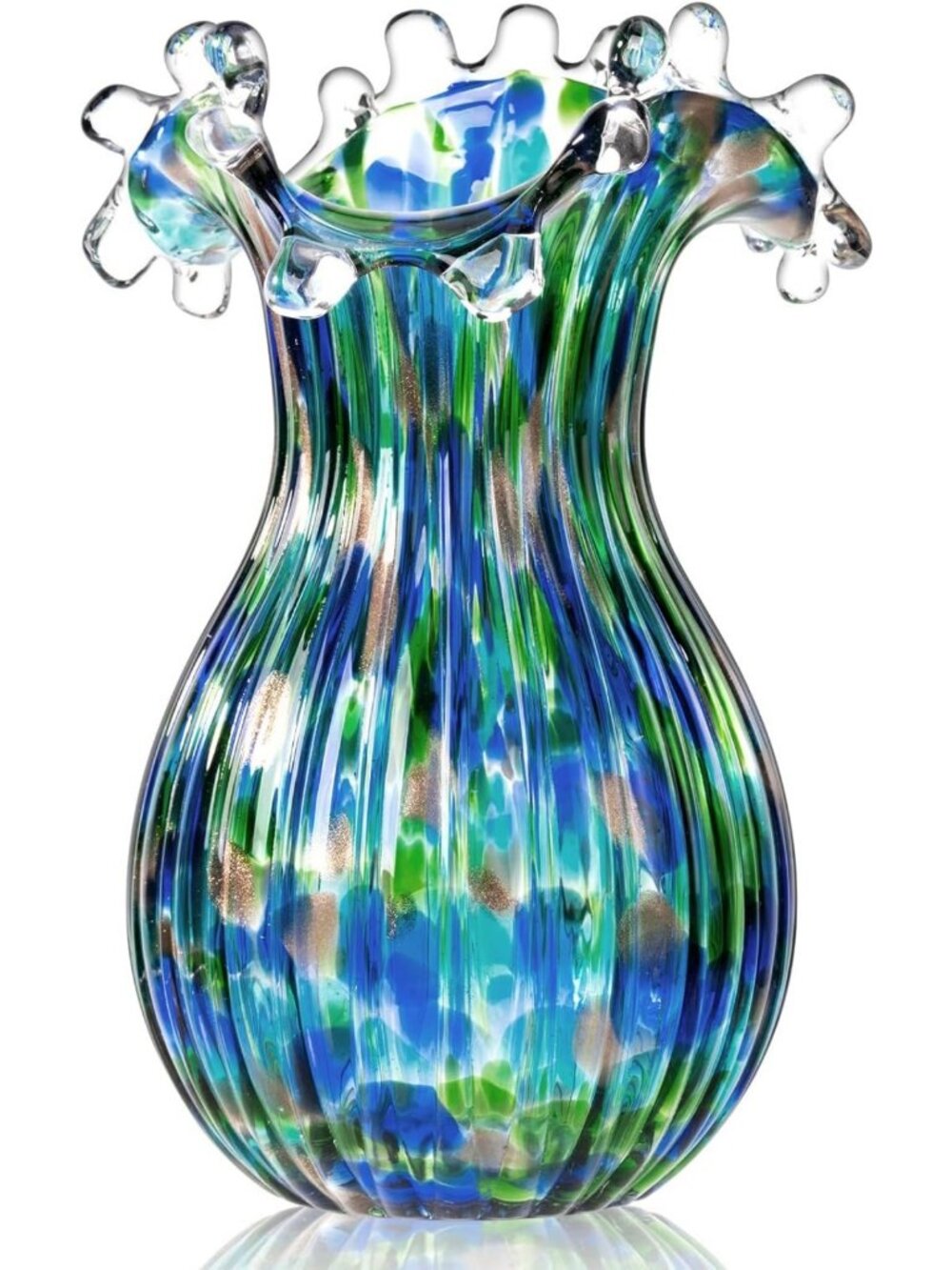Stunning 9-Inch Hand Blown Glass Flower Vase - Blue Green Home Decor Accent